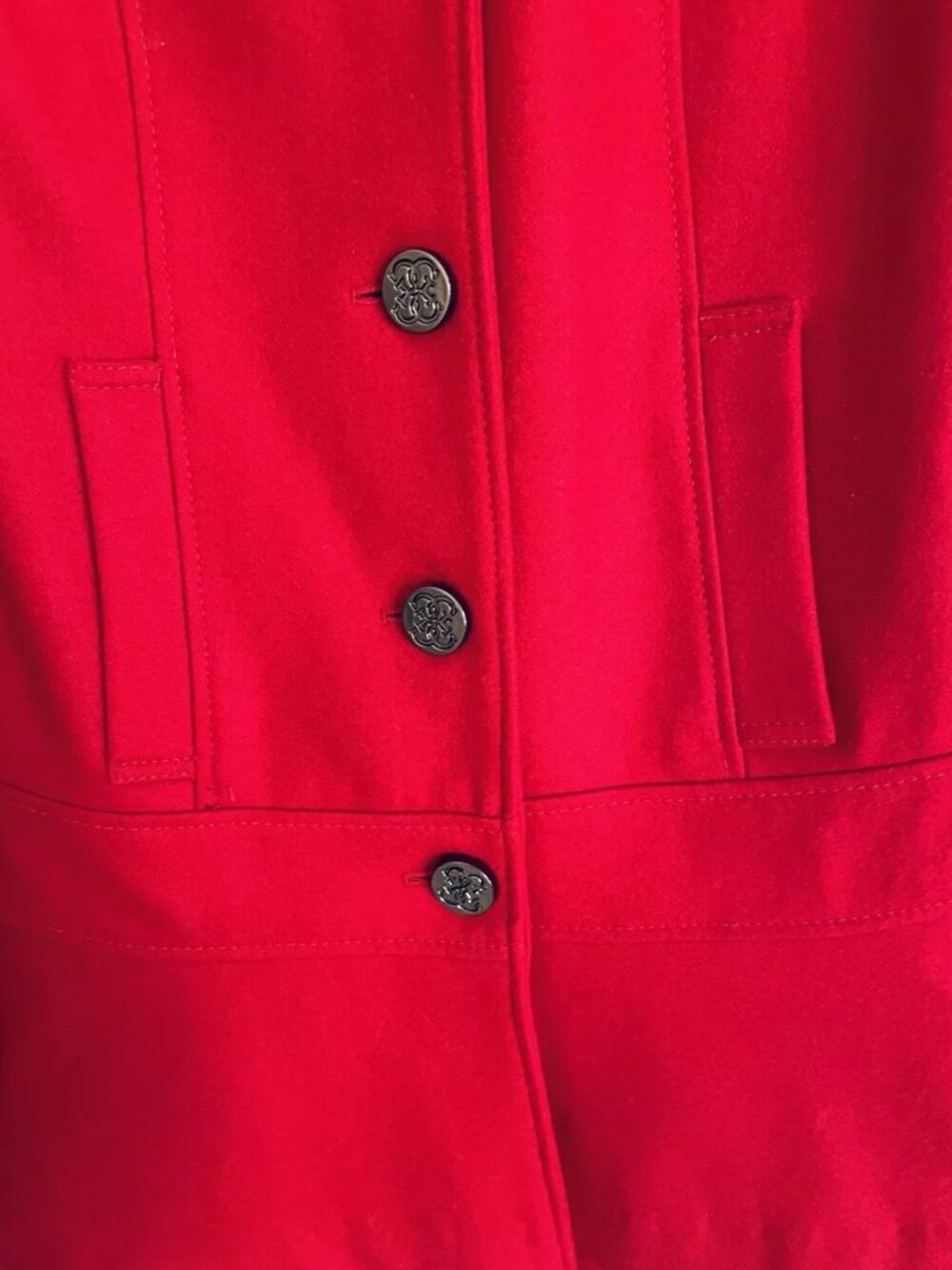 Women's Red Wool Blend Coat – Size Small – Classic Elegant Peacoat - Picture 4 of 7
